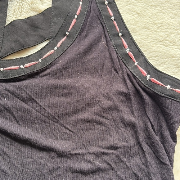 Candie’s Black Racerback Tank Top | Pink Stitch Detail | Casual Sleeveless XS - Picture 2 of 5